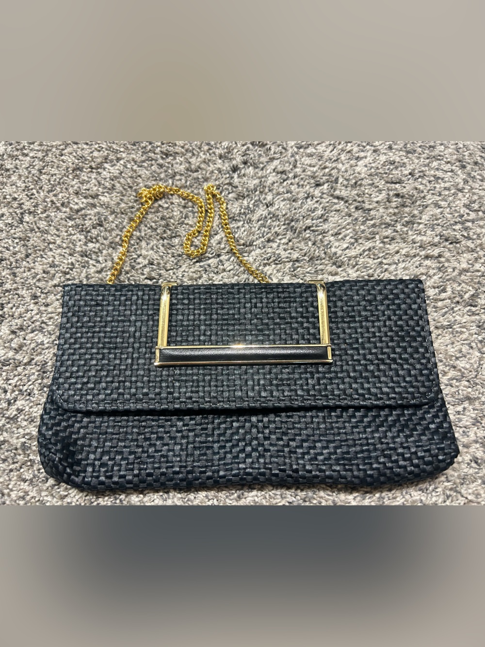 Black Woven Chain-Handle Women's Shoulder Bag
